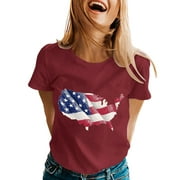 TOWED22 USA Flag Tee Shirt American Flag Shirt Women 4th of July Gift T Shirt American Short Sleeve Patriotic Tops(Wine,XL)