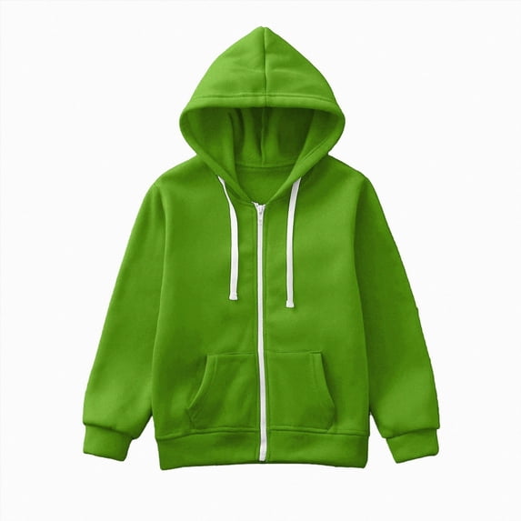 TOWED22 Unisex Boys Girls Fleece Jacket Lightweight Zip up Active Hoodie Hooded Sweatshirt Kids Spring Fall Jackets Coat,Green,6-7 Y