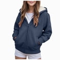 thumbnail image 1 of TOWED22 Unisex Boys Girls Hoodie Sweatshirt Full Zip Up Casual Long Sleeve Solid Jacket Kids Lightweight Outwear with Pockets,Navy,5-6 Y, 1 of 6
