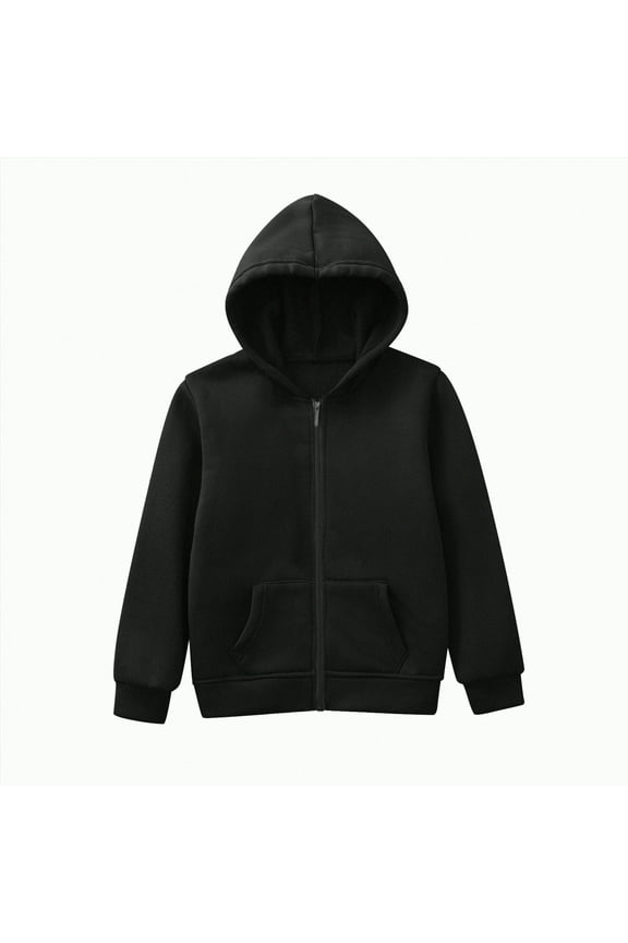 Unisex Boys Girls Sherpa Lined Fleece Jacket Hoodie Kids Warm Winter Zip Up Hooded Sweatshirt Jackets Coat(Black,6-7 Y)