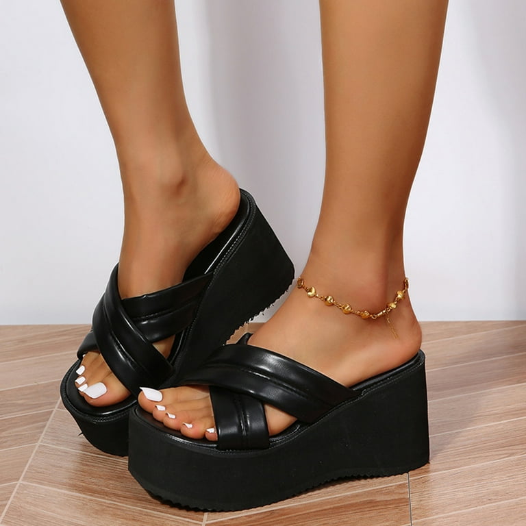 TOWED22 Wedge Sandals For Women Women s Closed Toe Elastic Ankle