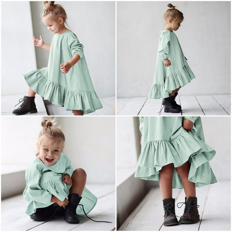 Towed22 Winter Dresses for Girls,Baby Kids Girl Dresses Outfit Solid Color Long Sleeves Single- Dress Birthday Boutique Clothes,Mint Green, Infant