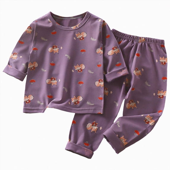 TOWED22 Winter Outfit for Infant Toddler Long Sleeve Print Round Neck T-Shirt Fleece Pants 2Pcs Warm Clothes Set(Purple,3-4 Y)