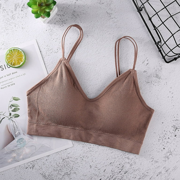 TOWED22 Wireless Bras For Women,Women Push Up Bra Racerback Bras Front  Closure Bra Underwire Padded Bra Support Lifts Cleavage T-Back Bra,Khaki