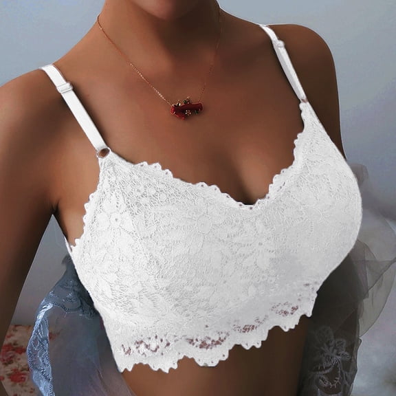 TOWED22 Wireless Bras For Women,Women's Push Up Bra Racerback Front Closure Bras Plunge Underwire Tshirt Padded Lace,White