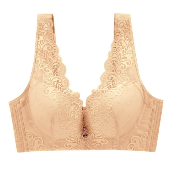TOWED22 Wireless Bras for Women,Embroidery Full Coverage Wireless Non Padded Women's Bra,Beige