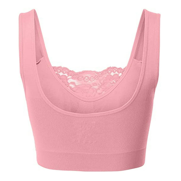 TOWED22 Wireless Bras for Women,Women's Underwire Unlined Bra Minimizers  Non-Padded Bra Full Coverage Lace Mesh Sheer Plus Size Bra Pink,M