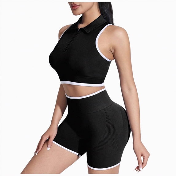 TOWED22 Women 2 Piece Workout Sets Padded Yoga Tank Top High Waisted Biker Shorts(Black,L)