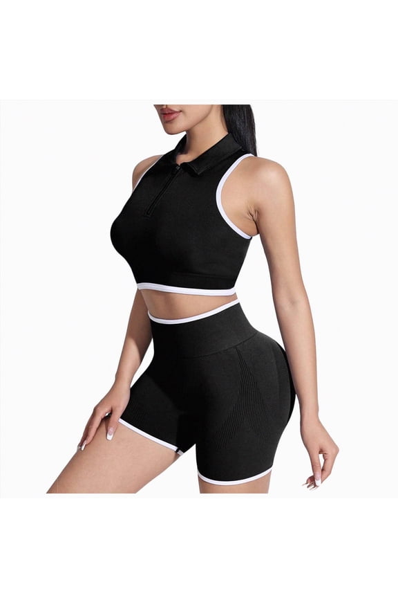 Women 2 Piece Workout Sets Padded Yoga Tank Top High Waisted Biker Shorts(Black,L)