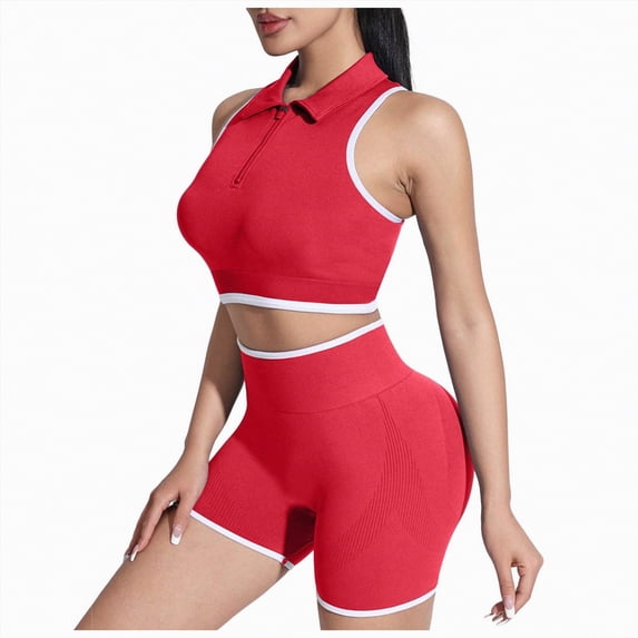 TOWED22 Women 2 Piece Workout Sets Padded Yoga Tank Top High Waisted Biker Shorts(Red,M)