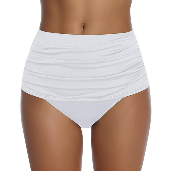 TOWED22 Women Bikini Bottoms Mid Waist Bathing Suit Swimsuit Ruched Swim Bottom(White,XL)