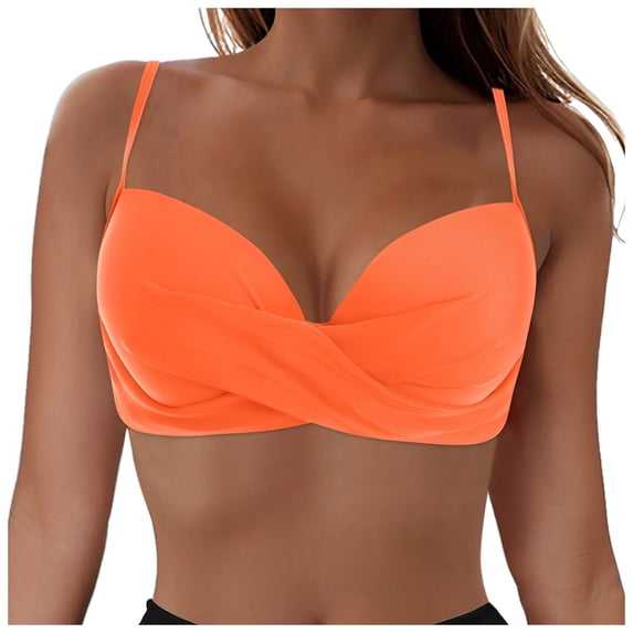 TOWED22 Women Bikini Top Only-Ruched Bra Padded Bathing Suit Top Cross Back Vintage Retro Bathing Suit Tops Orange,L
