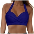 thumbnail image 1 of TOWED22 Women Bikini Top Push Up Swim Top Halter Retro Bathing Suit Top Padded Swimsuit Top Only-Dark Blue,S, 1 of 9