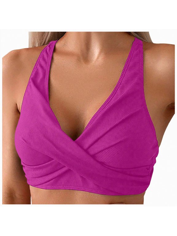 Women Bikini Top Push Up Swim Top Halter Retro Bathing Suit Top Padded Swimsuit Top Only Red,L