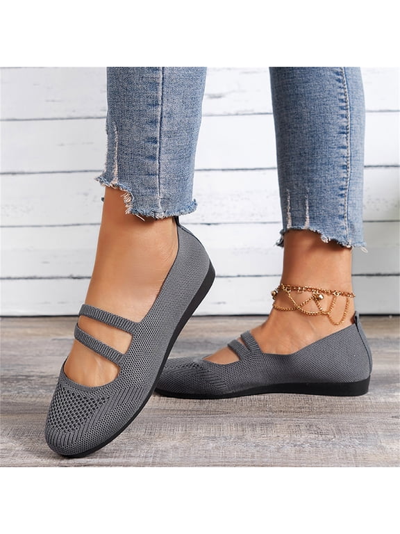 Flat Sandals For Women,Women's Round Toe Ballet Flat Mesh Flats Shoes Comfortable Dress Shoes Walking Flats Classic Ballet,Grey