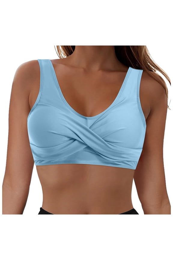 Women Full Coverage Bikini Top No Bottom Push up Swimsuits Top Sport Bra Bathing Suits Tops Light Blue,M