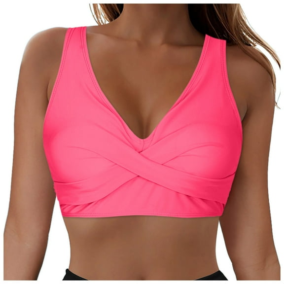 TOWED22 Women Full Coverage Bikini Top No Bottom Push up Swimsuits Top Sport Bra Bathing Suits Tops-Pink-02,XL