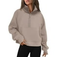 thumbnail image 1 of TOWED22 Women Half Zip Oversized Sweatshirts Long Sleeve Solid Color Drop Shoulder Fleece Workout Pullover(Khaki,L), 1 of 4