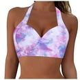 thumbnail image 1 of TOWED22 Women Halter Bikini Top Push Up Swimsuit Top Retro Swim Top Twist Front Bathing Suit Top Only(Purple,XL), 1 of 4