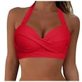 thumbnail image 1 of TOWED22 Women Halter Bikini Top Push Up Swimsuit Top Retro Swim Top Twist Front Bathing Suit Top Only(Red,XXL), 1 of 5
