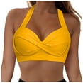 thumbnail image 1 of TOWED22 Women Halter Retro Bikini Top Push Up Swim Top Ruched Bust Hook Tie Back Bathing Suit Top Padded Swimsuit Top Only（Orange,S）, 1 of 9