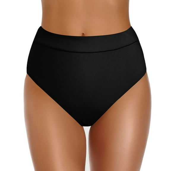 TOWED22 Women High Waisted Bikini Bottoms - Full Coverage Swim Bottom Ruched Tummy Control Bathing Suit Swimsuit-Black,XXL