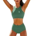 thumbnail image 1 of TOWED22 Women Mesh High Waisted Bikini Set Sexy V Neck Tummy Control Swimsuit Bathing Suit(Green,L), 1 of 7