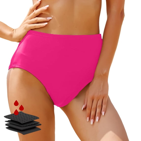 TOWED22 Women Mid Rise Bikini Bottoms Full Coverage Swimsuit Ruched Scrunch Swim Bottom-Hot Pink,S