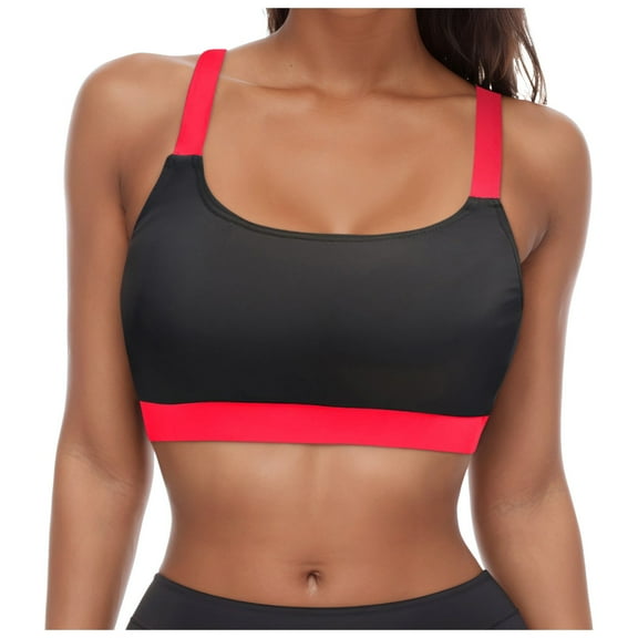 TOWED22 Women Racerback Sports Swim Bra High Neck Bikini Tops Workout Bathing Suit Padded Tops Only(Black,M)