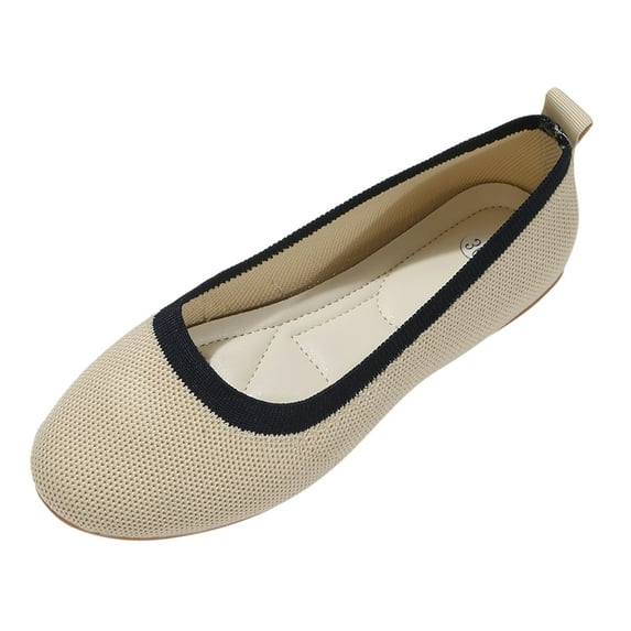 TOWED22 Women Solid Big Size Slip On Flat Shallow Comfort Casual Single Shoes(Beige,7.5)