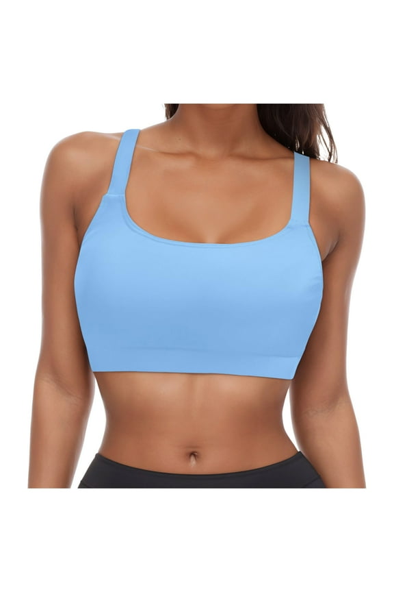 Women Sport Bra Swimsuit Top Swim Bra Bikini Tops Scoop Neck Bathing Suits Top Swimsuit Tops Only(Z01-Light Blue,L)