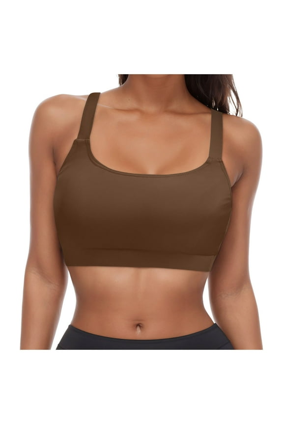 Women Sports Bra Swim Top - Adjustable Swim Bra Bikini Top Scoop Neck Bathing Suits Top Cross Strap Swimsuit Top Only(Brown,XXL)