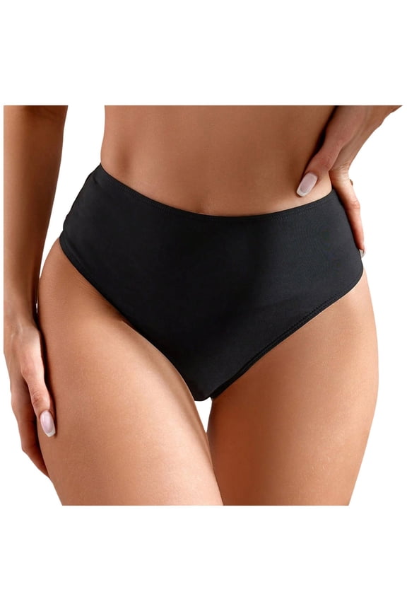 Women String Tie Side Bikini Bottoms Moderate Coverage Swimsuit Bottom Low Waist Low Rise Bathing Suit(Black,L)