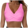 thumbnail image 1 of TOWED22 Women Swimsuit Bikini Top Criss Cross Push Up Swim Crop Top Tie Back Bathing Suit(Pink-02,S), 1 of 9