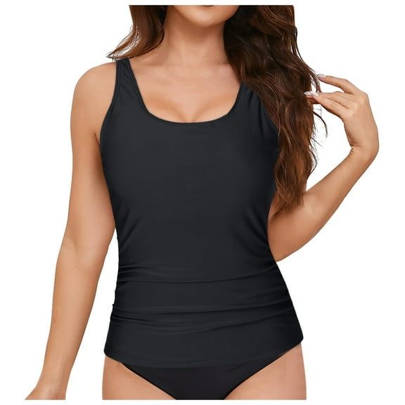 TOWED22 Women Tankini Bathing Suit Tops Only Tummy Control Bathing Suit Top No Bottom Modest Swim Top(Black,L)