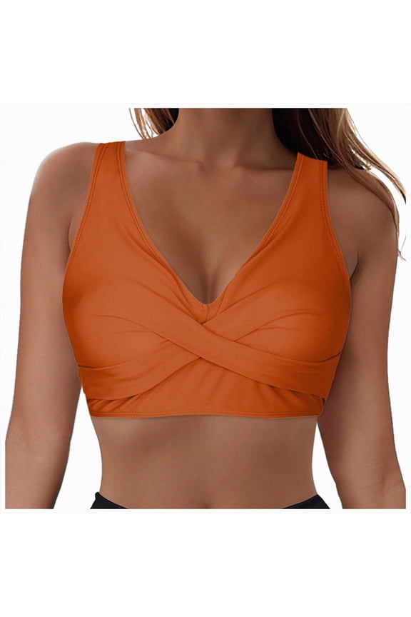 Women Underwire Bikini Swim Top - Push Up Knot Front Swimsuit Top Bathing Suit Bra Orange,S