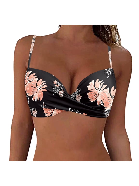 Women Underwire Bikini Top Only Push Up Swim Top Bra Swimsuit Tops Padded Bathing Suit Top(Khaki,XL)