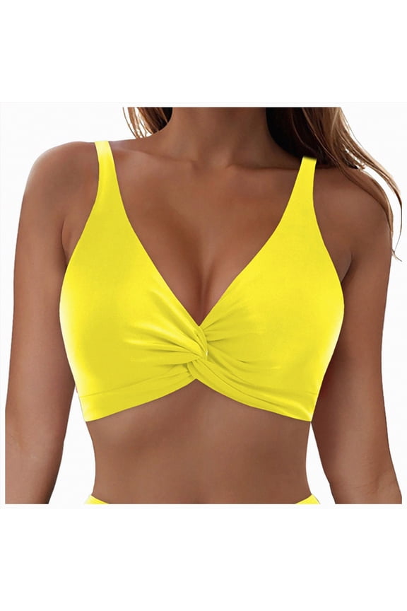 Women Underwire Bikini Top - Push Up Bathing Suit Top Large Bust Swim Top Swimsuit Top Yellow,M