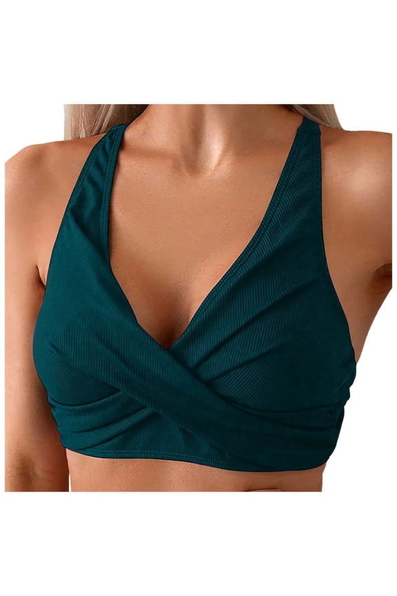 Women Underwire Bikini Top - Push Up Swimsuit Top Bra Padded Bathing Suit Twist Front Swimwear Dark Blue,L