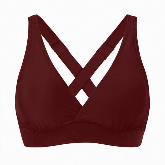 TOWED22 Women Underwire Bikini Top - Push Up Swimsuit Top Twist Front Swim Bra Retro Bathing Suit Wine,XL