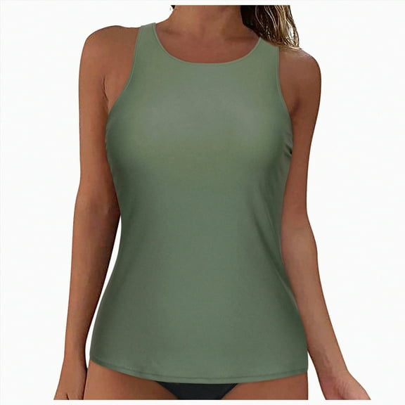 TOWED22 Women Underwire Tankini Top Only - Twist Front High Neck Bathing Suit Swim Top Tummy Control Cross Swimsuit(AG,S)