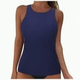 thumbnail image 1 of TOWED22 Women Underwire Tankini Top Only - Twist Front High Neck Bathing Suit Swim Top Tummy Control Cross Swimsuit(Dark Blue,XXL), 1 of 7