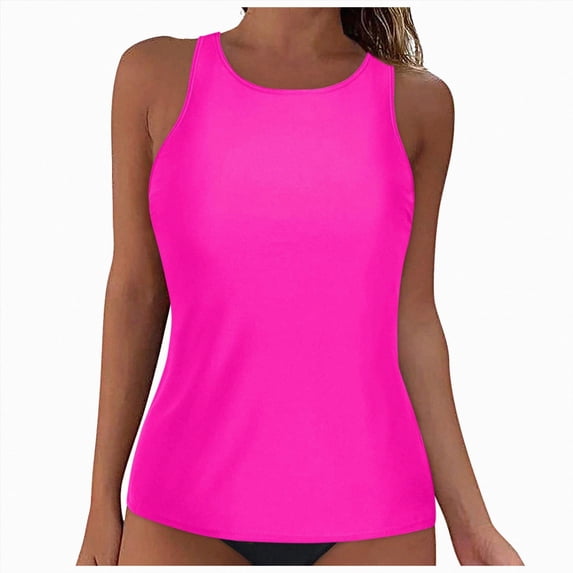TOWED22 Women Underwire Tankini Top Only - Twist Front High Neck Bathing Suit Swim Top Tummy Control Cross Swimsuit(Hot Pink,XXL)
