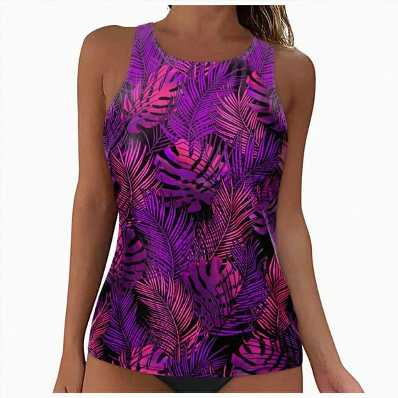 TOWED22 Women Underwire Tankini Top Only - Twist Front High Neck Bathing Suit Swim Top Tummy Control Cross Swimsuit(Purple,L)