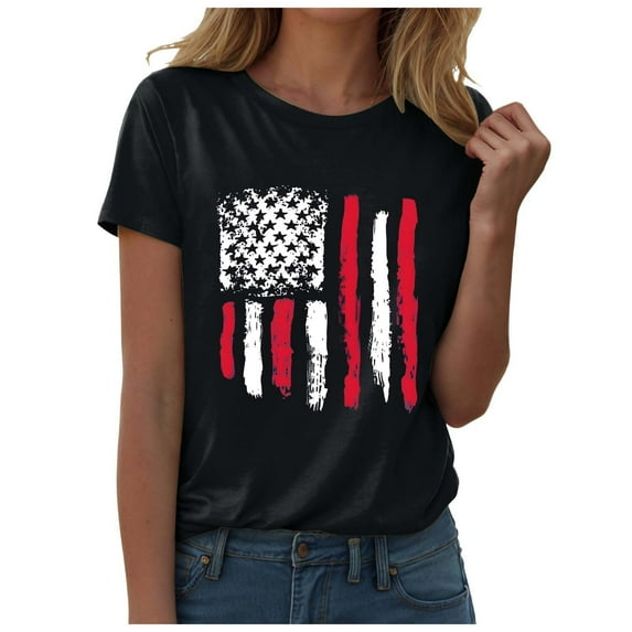 TOWED22 Women's 4th of July Outfits USA Shirt Memorial Day Red White and Blue Patriotic Shirts American Flag Graphic Tops(Black,S)