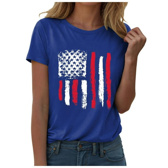 TOWED22 Women's 4th of July Outfits USA Shirt Memorial Day Red White and Blue Patriotic Shirts American Flag Graphic Tops(Blue,S)