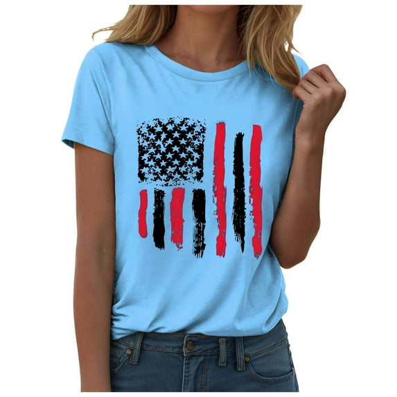 TOWED22 Women's 4th of July Outfits USA Shirt Memorial Day Red White and Blue Patriotic Shirts American Flag Graphic Tops(Sky Blue,S)