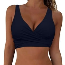 TOWED22 Women's Adjustable Lace-up Bikini Top Push Up Padded Swimsuit Tops(Navy,XXL)