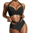 thumbnail image 1 of TOWED22 Women's Bikini Set High Waisted Push Up Cheeky Drawstring Two Piece Bathing Suit（Black,S）, 1 of 8
