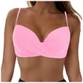 thumbnail image 1 of TOWED22 Women's Bikini Top Bathing Suit V Neck Adjustable Spaghetti Straps Twist Front Pink,M, 1 of 9